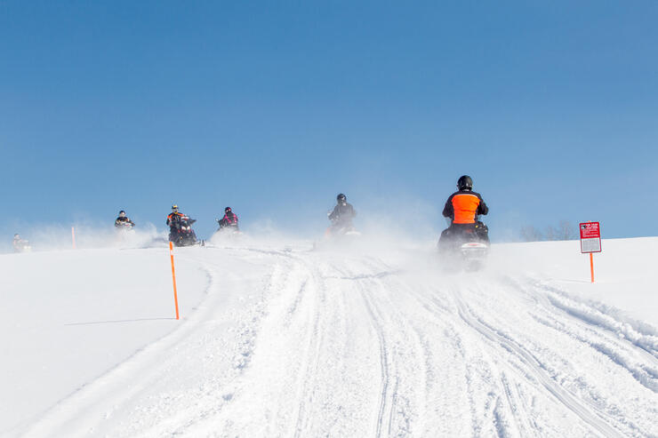 Snowmobilers from behind