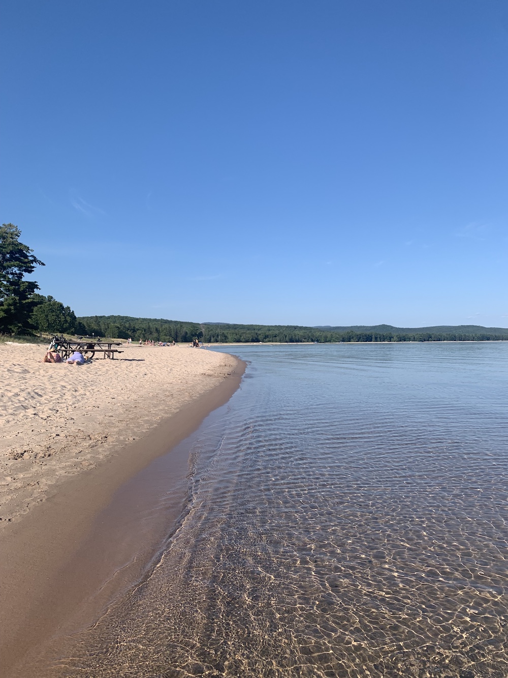 Beach with picnic tables