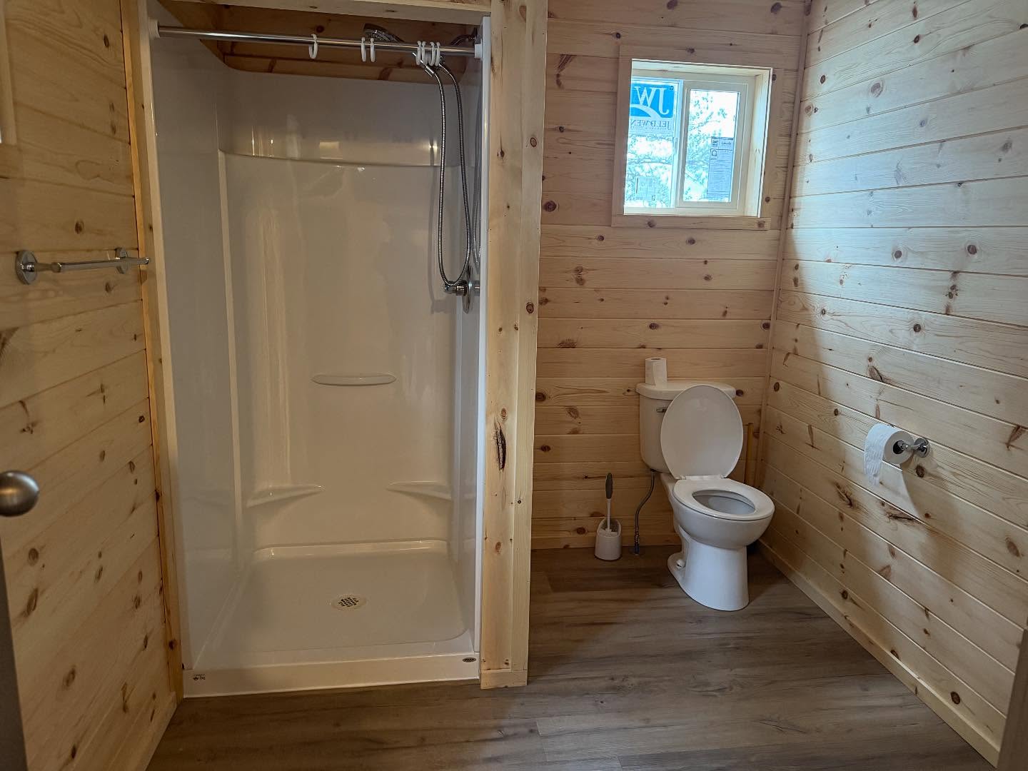 The Outpost Company Right lake outpost bathroom.