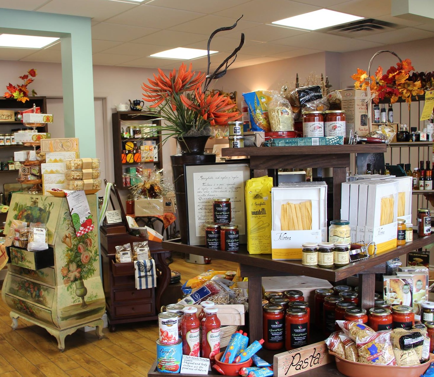 shelves of pastas, sauces, kitchenwares and ingredients invitingly displayed at My Mother's Place in Sudbury. 