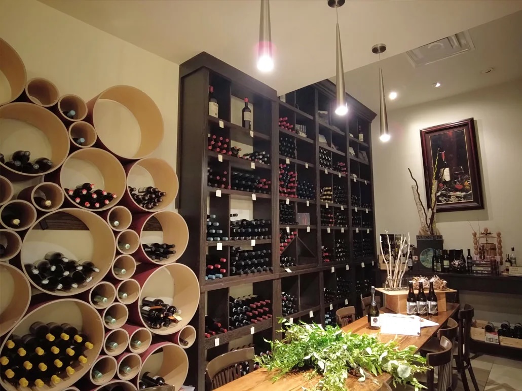A very full wine cellar with bottles of every decription at Verdicchio Ristorante Enoteca.