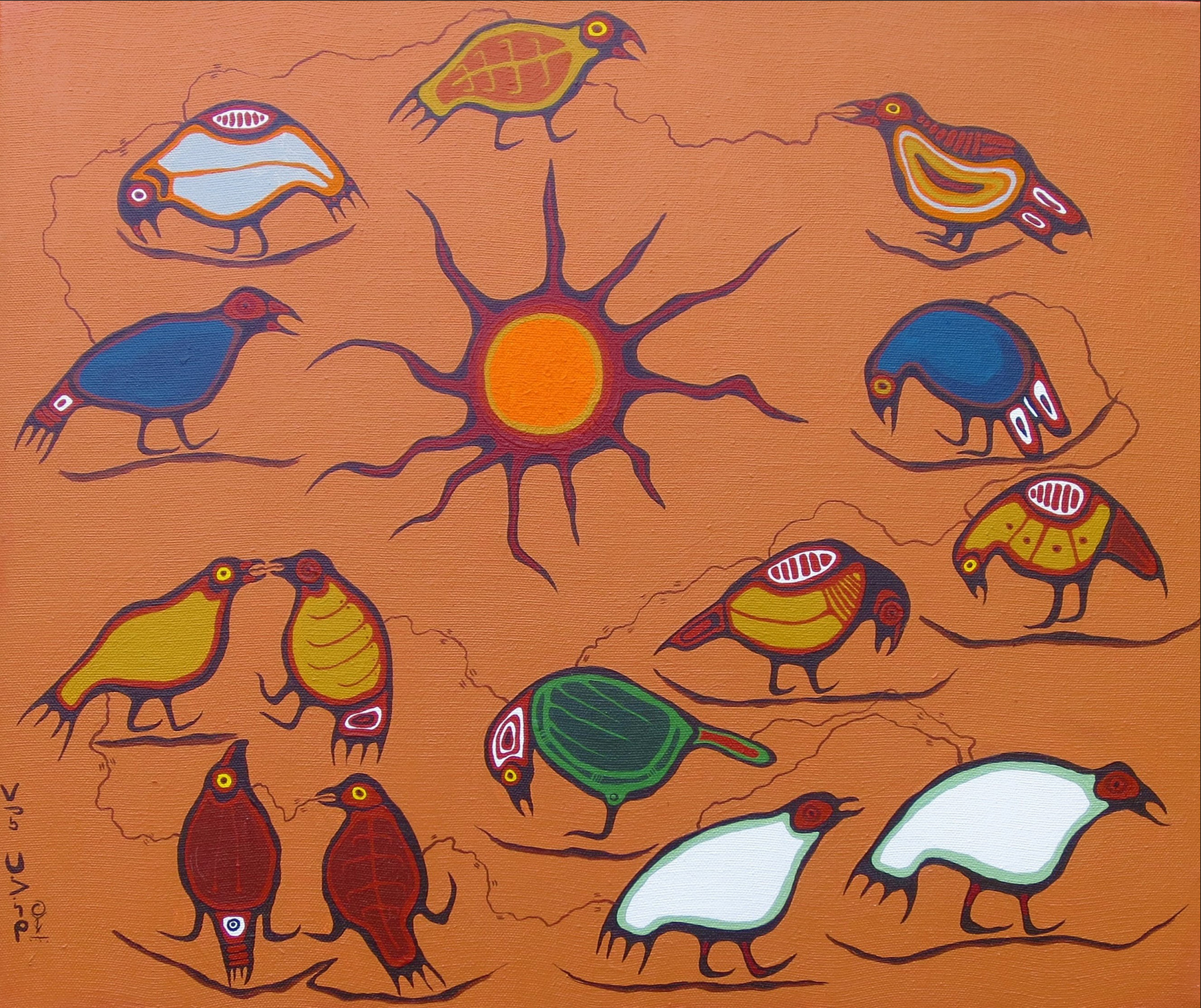Blake Debassige - Birds Eating - 1977 - Gallery of Native Art, Toronto - https_www.jamesrottmanfineart.com_product_blake-debassige-1977-birds-eating_ .png