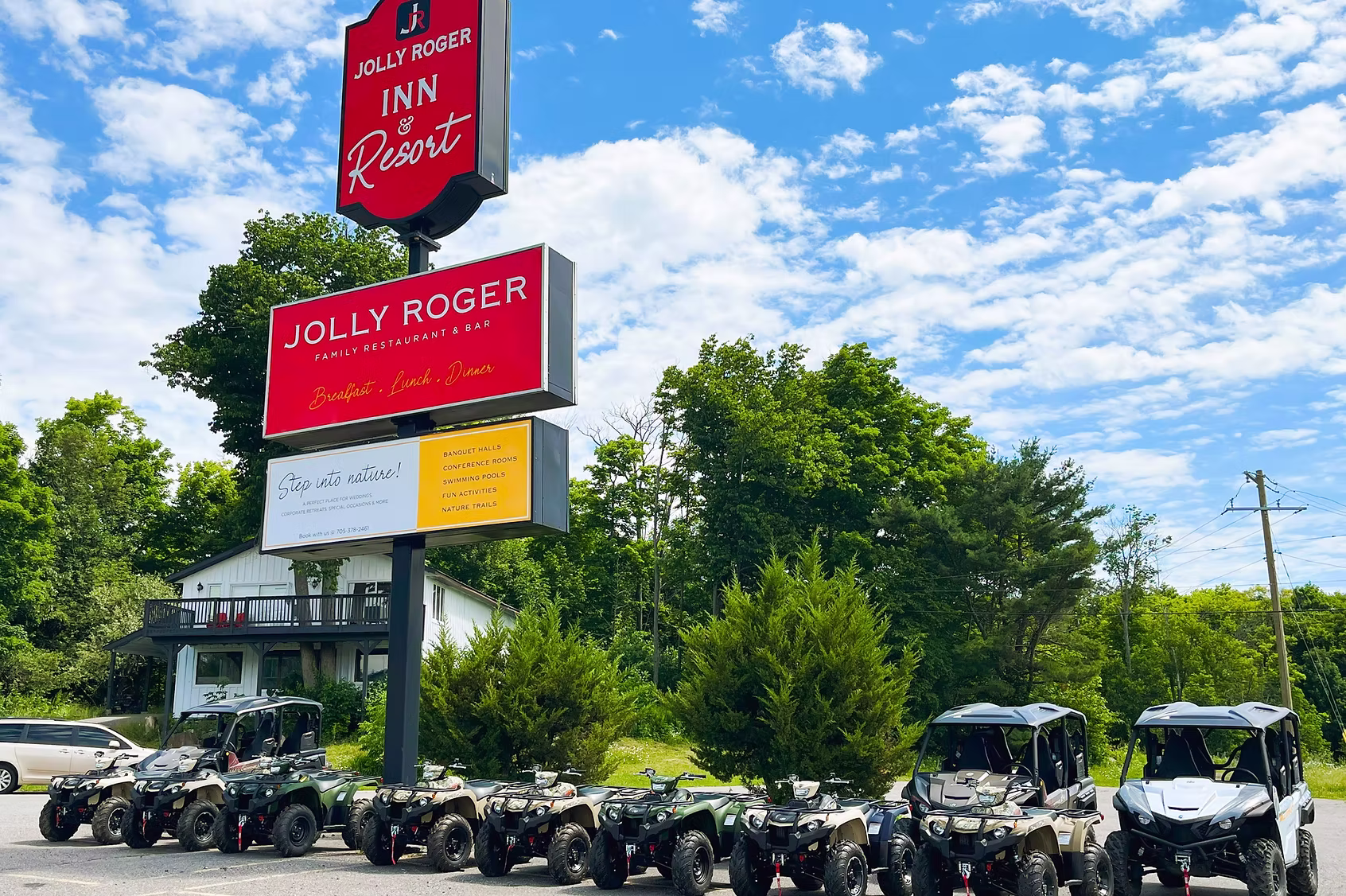 atvs parked outside Jolly Roger Inn and Resort Parry Sound Ontario