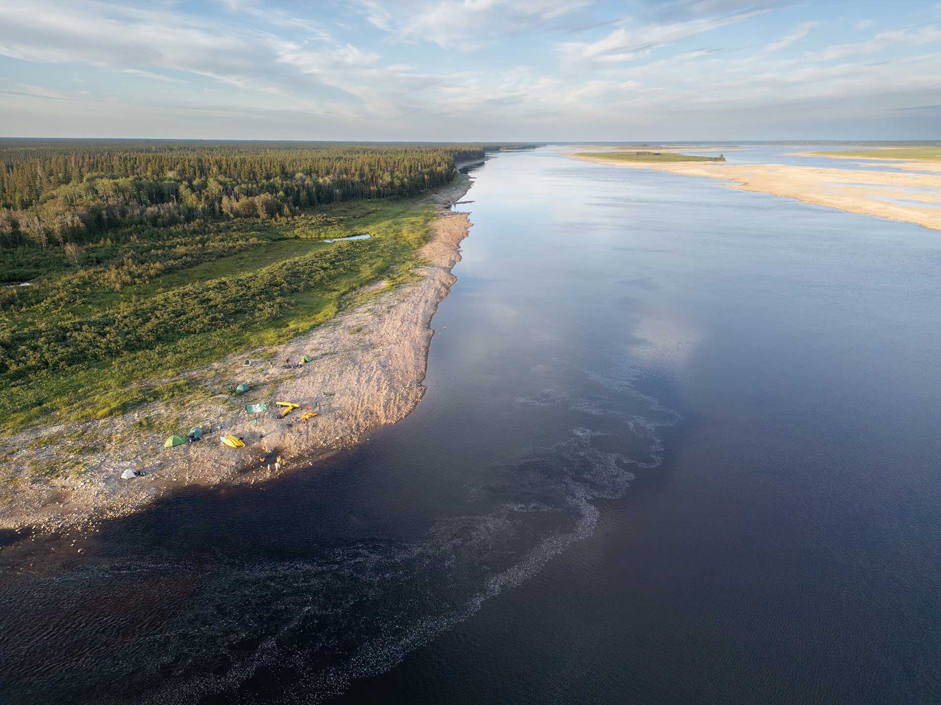 Aerial of the Moose River shoreline campsites. Photo: Colin Field