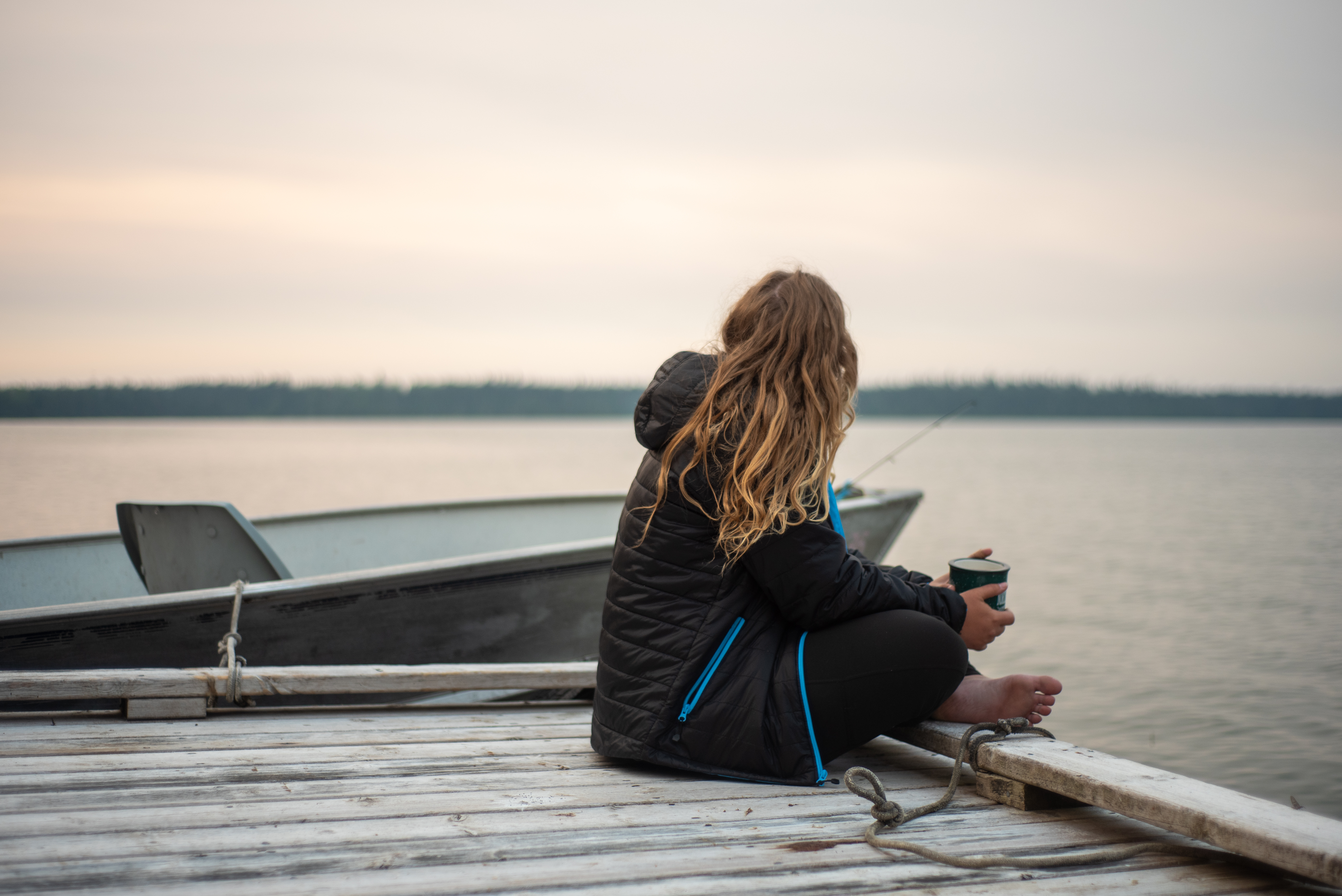 Enjoying morning coffee lakeside Ontario