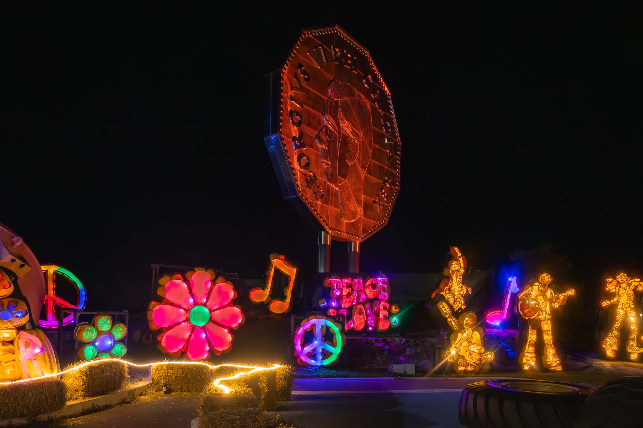 Big nickel lit up for Halloween