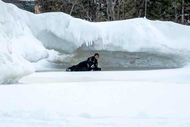 Ice bridge at Red Rock on Lake Superior