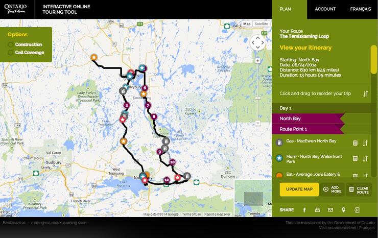 Temiskaming Loop Go Tour Trip Planner Screenshot