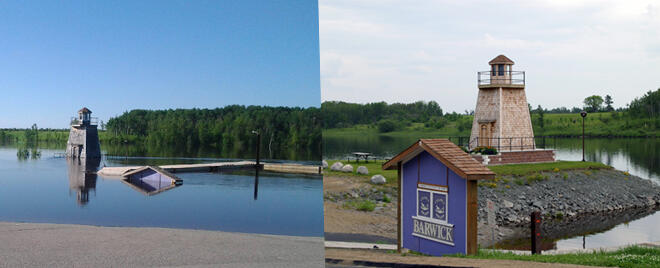 Barwick Waterfront before and after. Flooding photo courtesy of Sherri Both-McKelvie