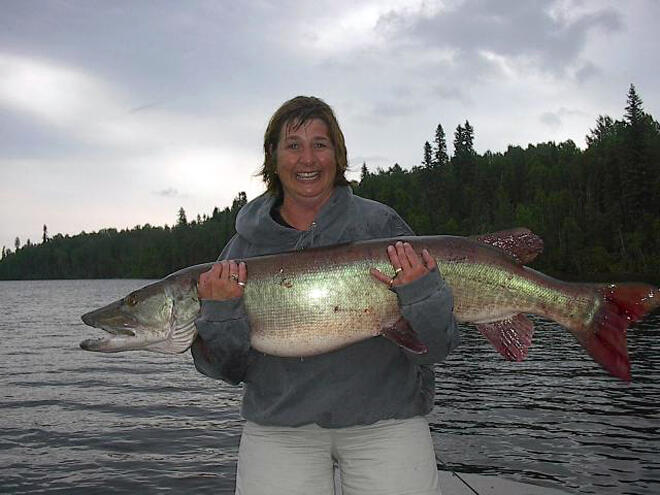 Linda Rice of Moosehorn Lodge with her 57