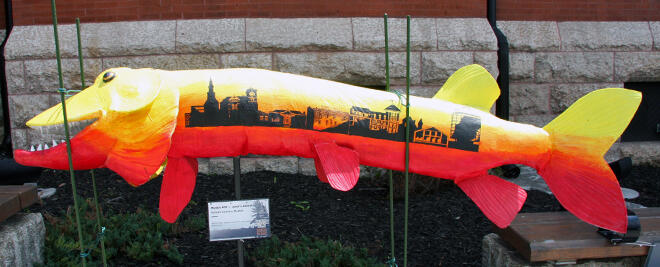This massive muskie has many of Kenora's most recognizable buildings painted on it