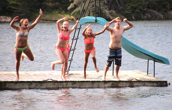 Cooling off on a warm summer's day at Rainbow Point Lodge in Perrault Falls