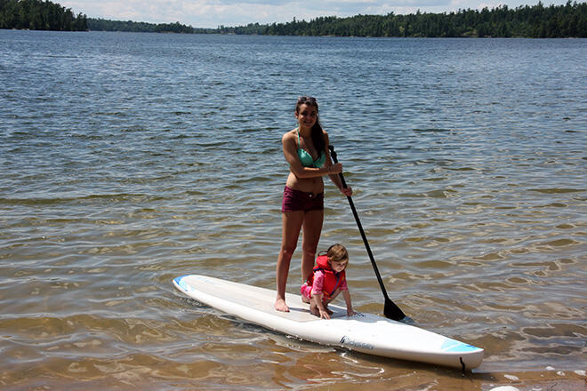 Paddle boarding the clear water on Regina Bay, Lake of the Woods