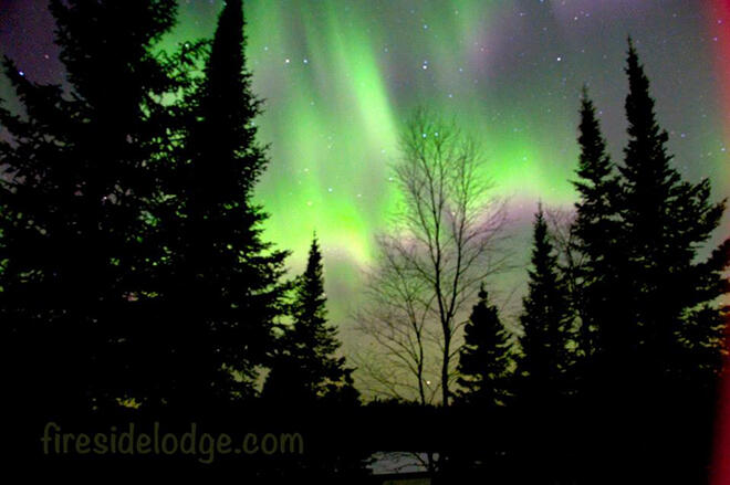 Green and purple Northern Lights at Fireside Lodge in Sioux Lookout