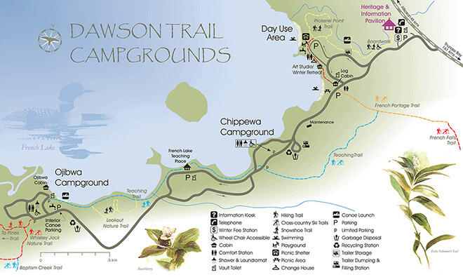 Dawson Trail Campgrounds map. <a href=