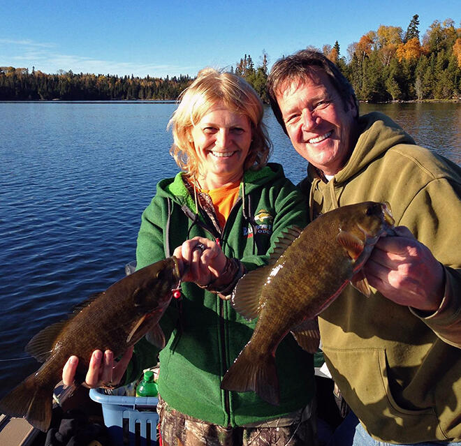 Even lodge owners get out to fish once in a while. Nice double header by Bob & Gale at Rainbow Point Lodge.