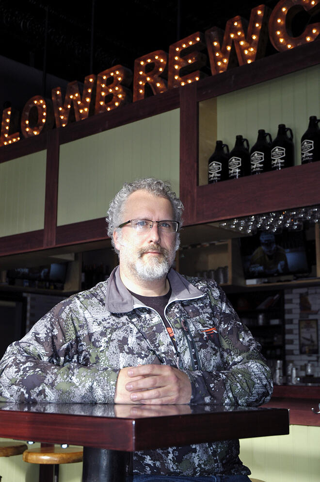 Taras Manzie in the transformed firehall, noew the LOWBREWCO Tap Room