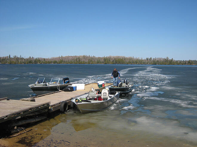 Breaking through the ice to get to open water at Gateway North Outfitters