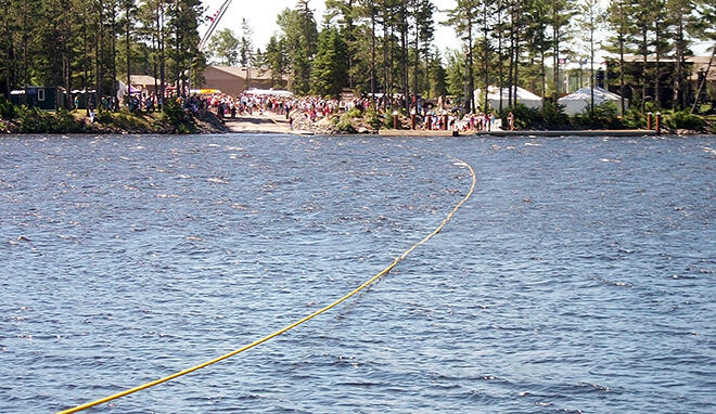 The rope across the Rainy River for Pulling for Peace