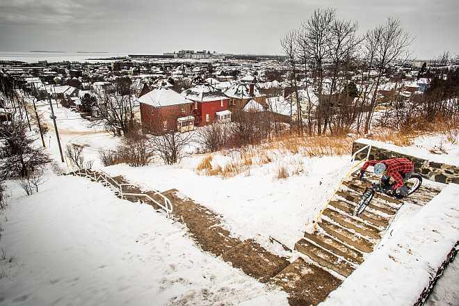 riding the stairs at hillcrest