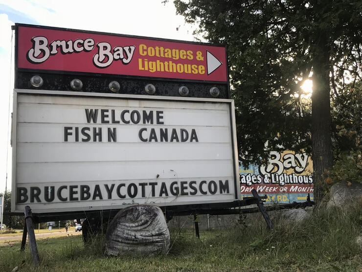 bruce bay cottages welcome sign