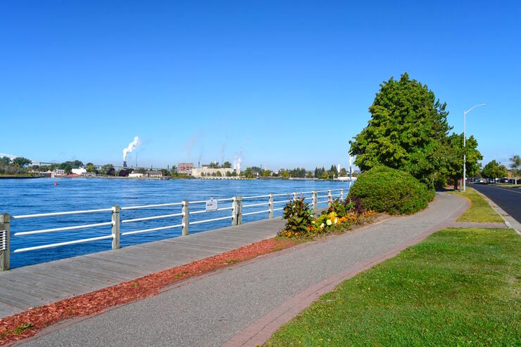 Paved bicycle path along waterfront in Sault Ste. Marie