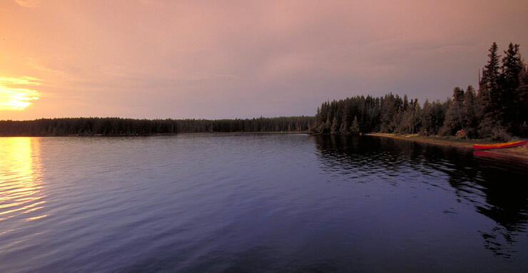 Sunset over a beautiful calm lake 