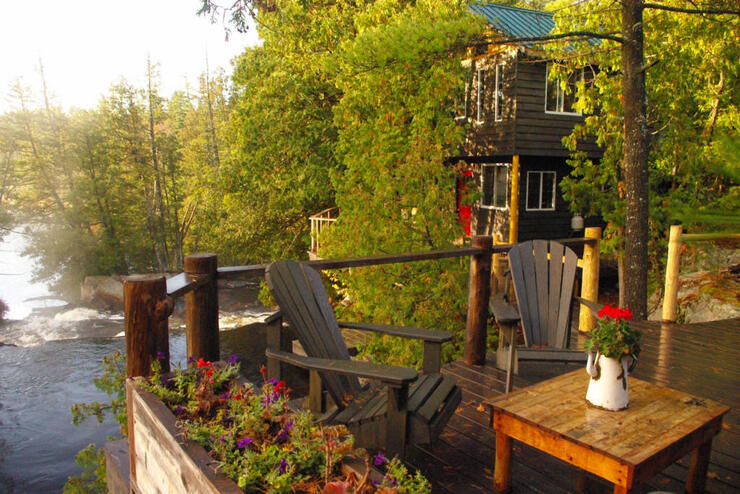 View of top of waterfalls from deck