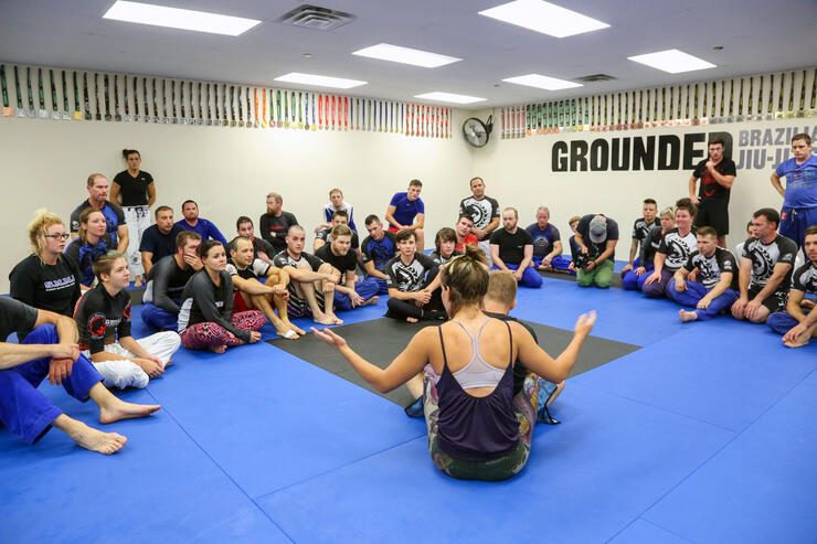 Miesha Tate training fighters at Grounded Studios in North Bay, Ontario
