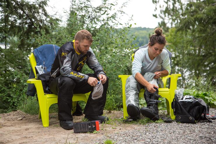 Bryan Caraway and Miesha Tate gearing up for the trails with Scott boots and Klim outfits