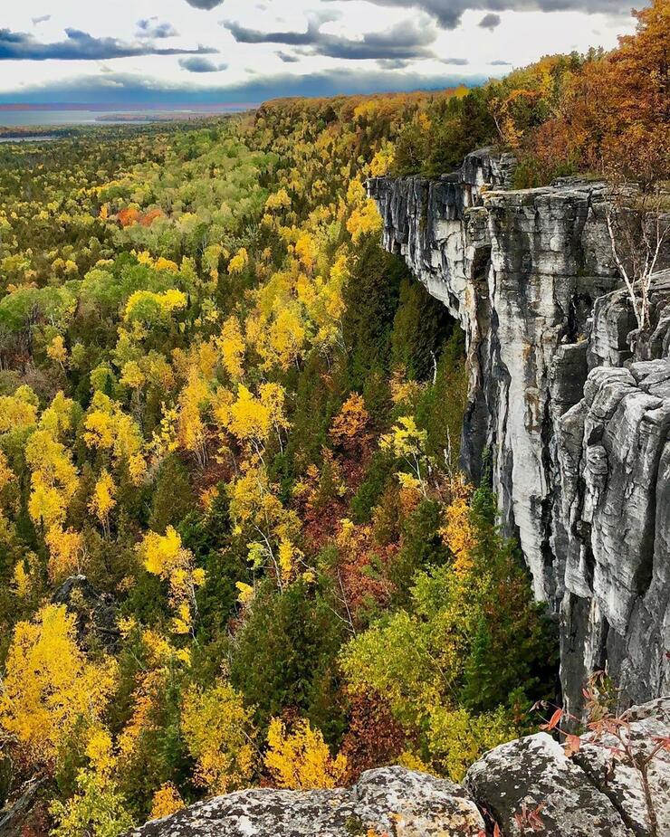 Beautiful view of rock escarpment in fall  from top of Cup and Saucer trail. 