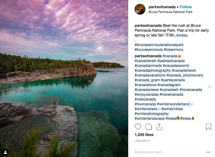 Instagram post of Georgian Bay cliffs and turquoise waters 