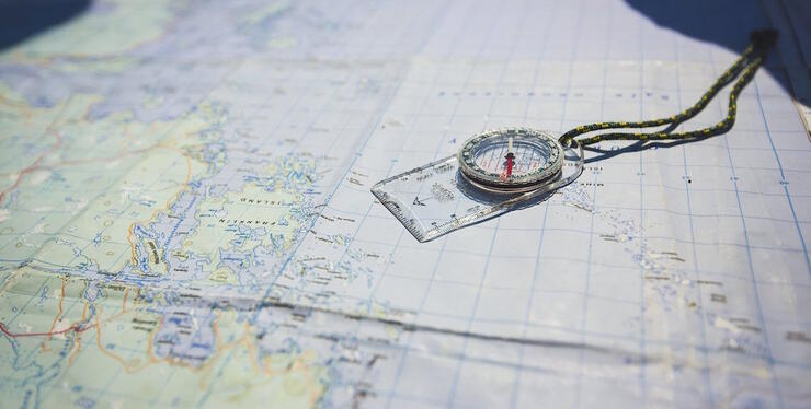 Compass on a map