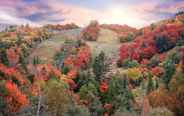 The ski hill at Mount Dufour in fall with colourful foliage