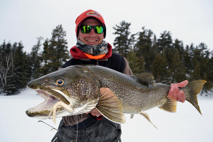 Winter lake trout ice fishing