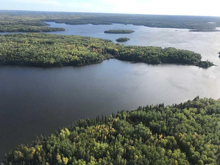 aerial landscape of wilderness and lakes in ontario