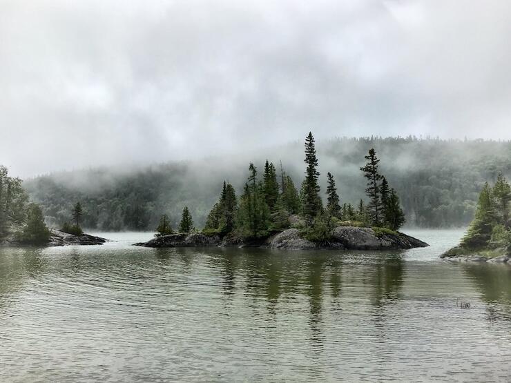 Foggy, gray day over the water.