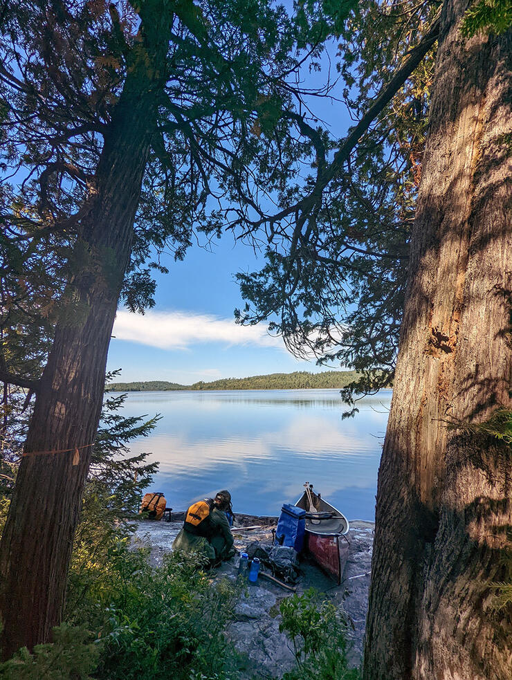 Canoe camper takes a rest Day on Florence Lake