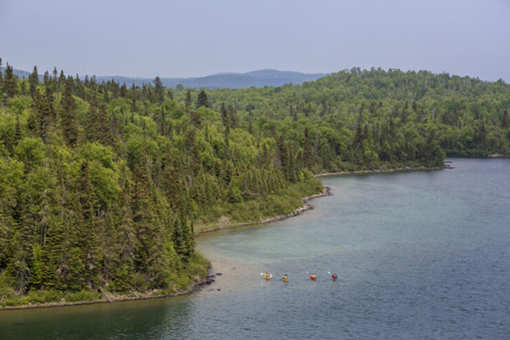 Kayakers on clear Lake Superior