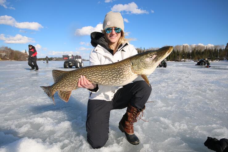 Danger Thin Ice Fishing Rainbow Trout with Jigging Jaw Jacker 