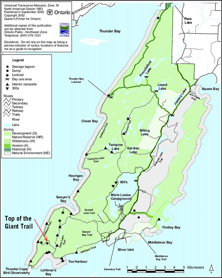 Map of trails in Sleeping Giant Provincial Park