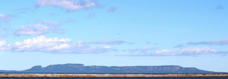 Looking at Sleeping Giant Rock formation from Thunder Bay