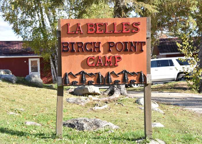 la belles birch point camp sign