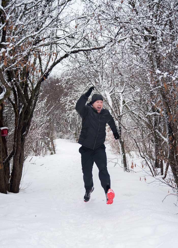 man running in winter