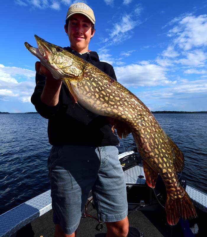 young angler holding northern pike