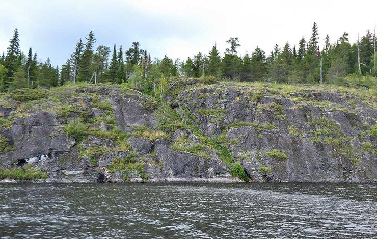 rocky bluffs on a lake