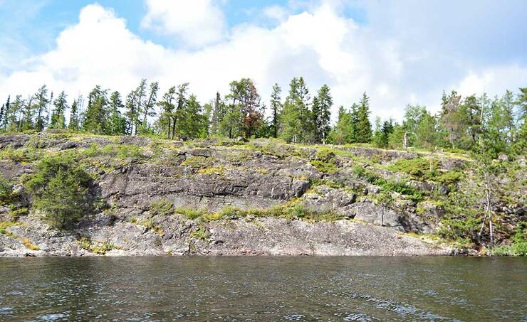 rocky bluffs on a lake