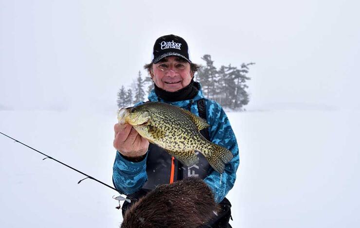 Checking a Black Crappie trap 