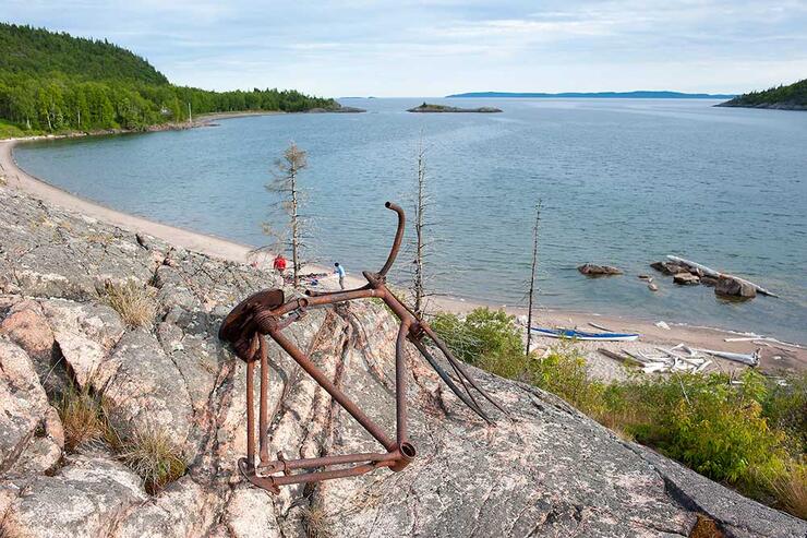 sea kayaks on beach at jackfish ontario