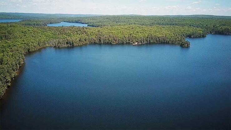 aerial view chub lake, mississagi river valley